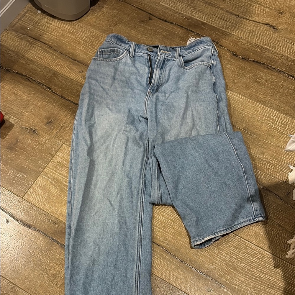 Hollister Blue Straight Leg Jeans Asymmetrical Design